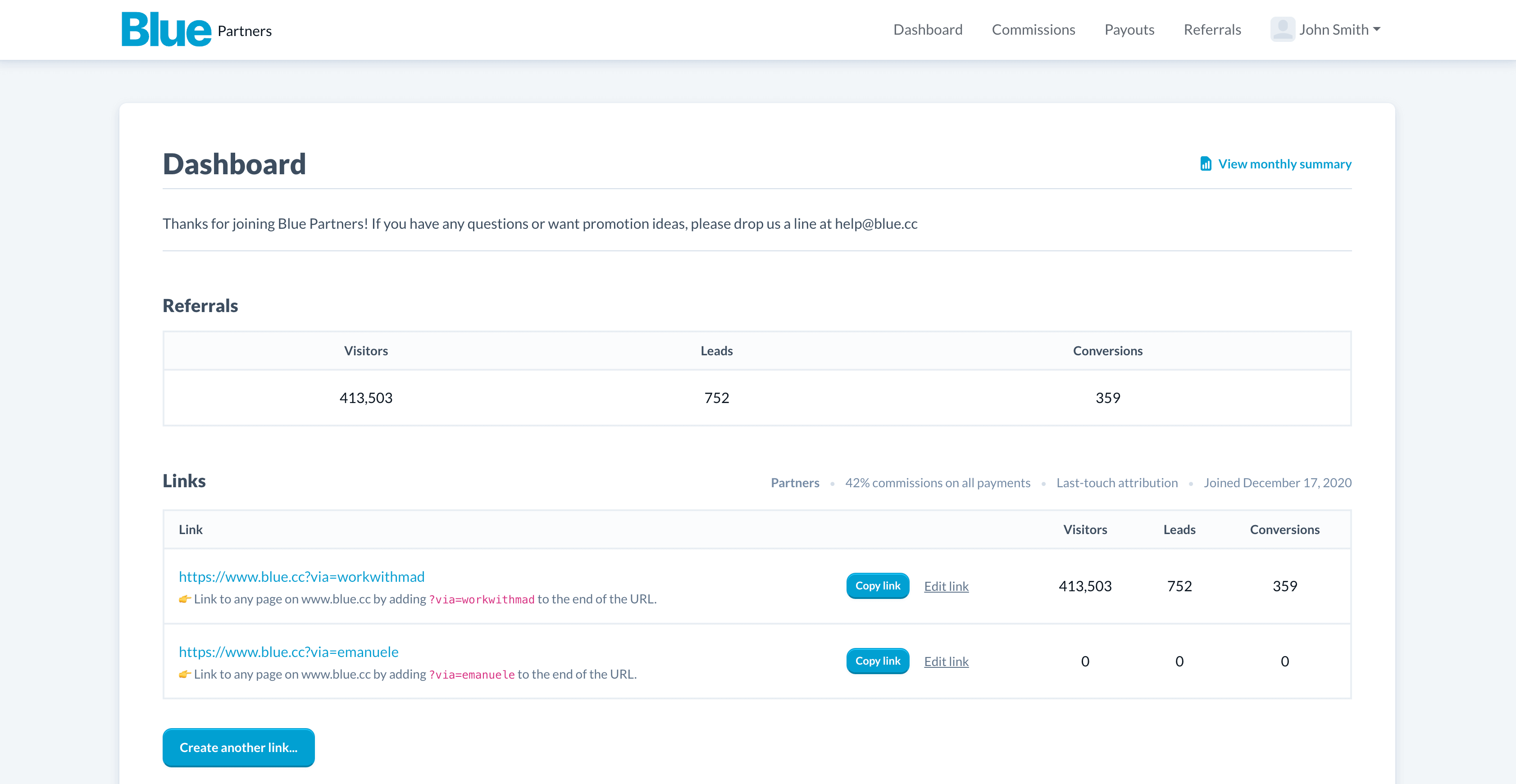Partners dashboard screenshot