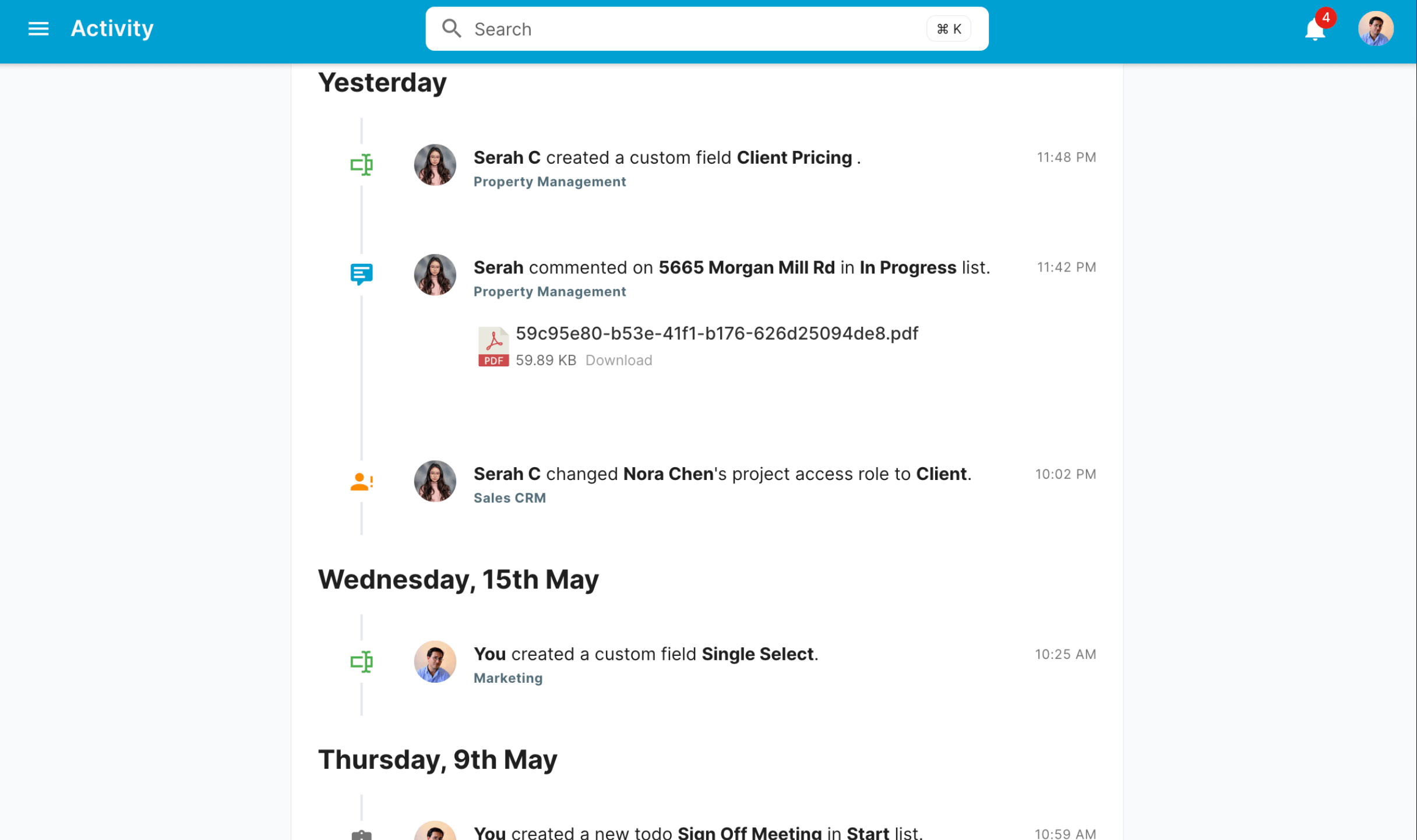 Comprehensive activity screenshot