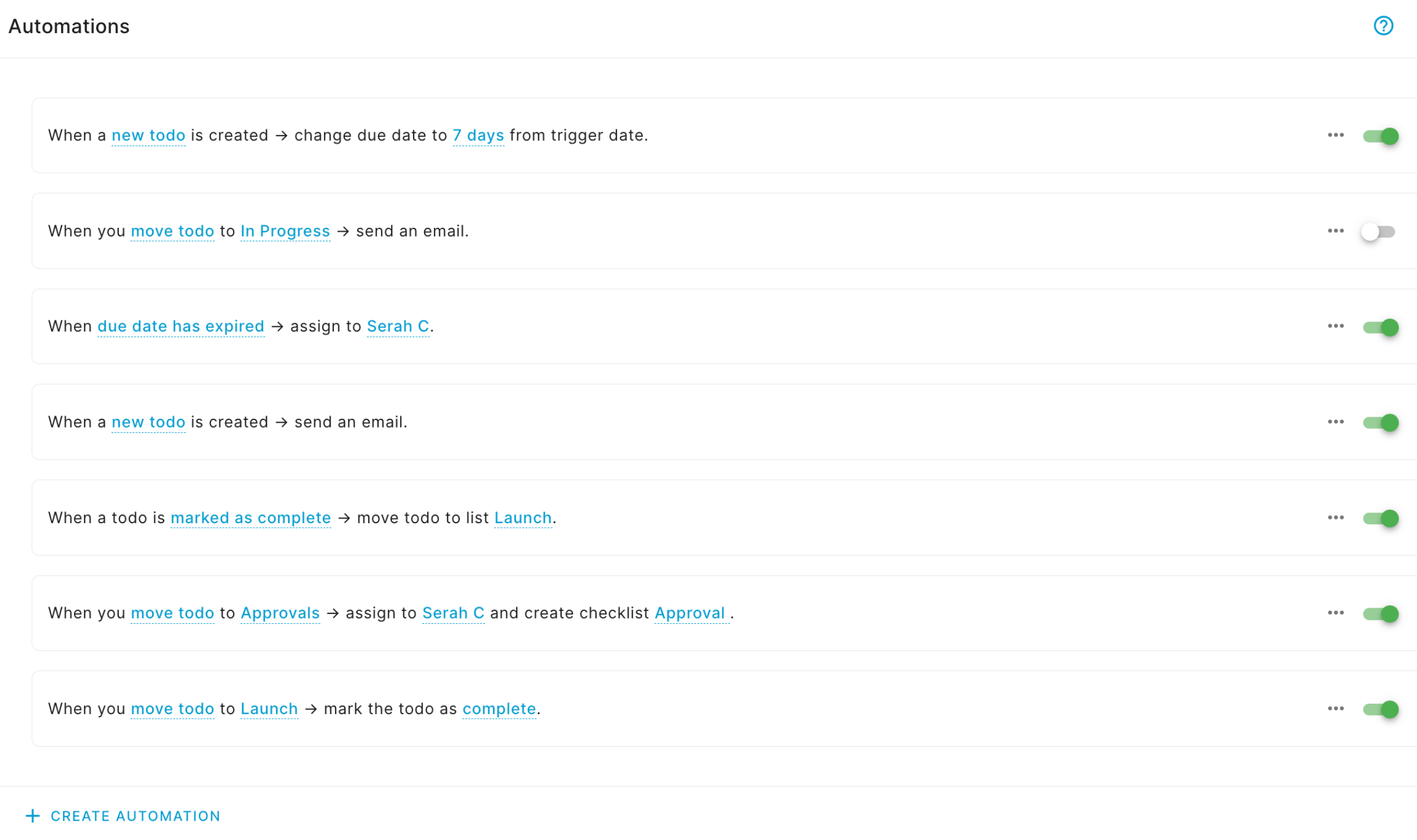 Automations dashboard screenshot