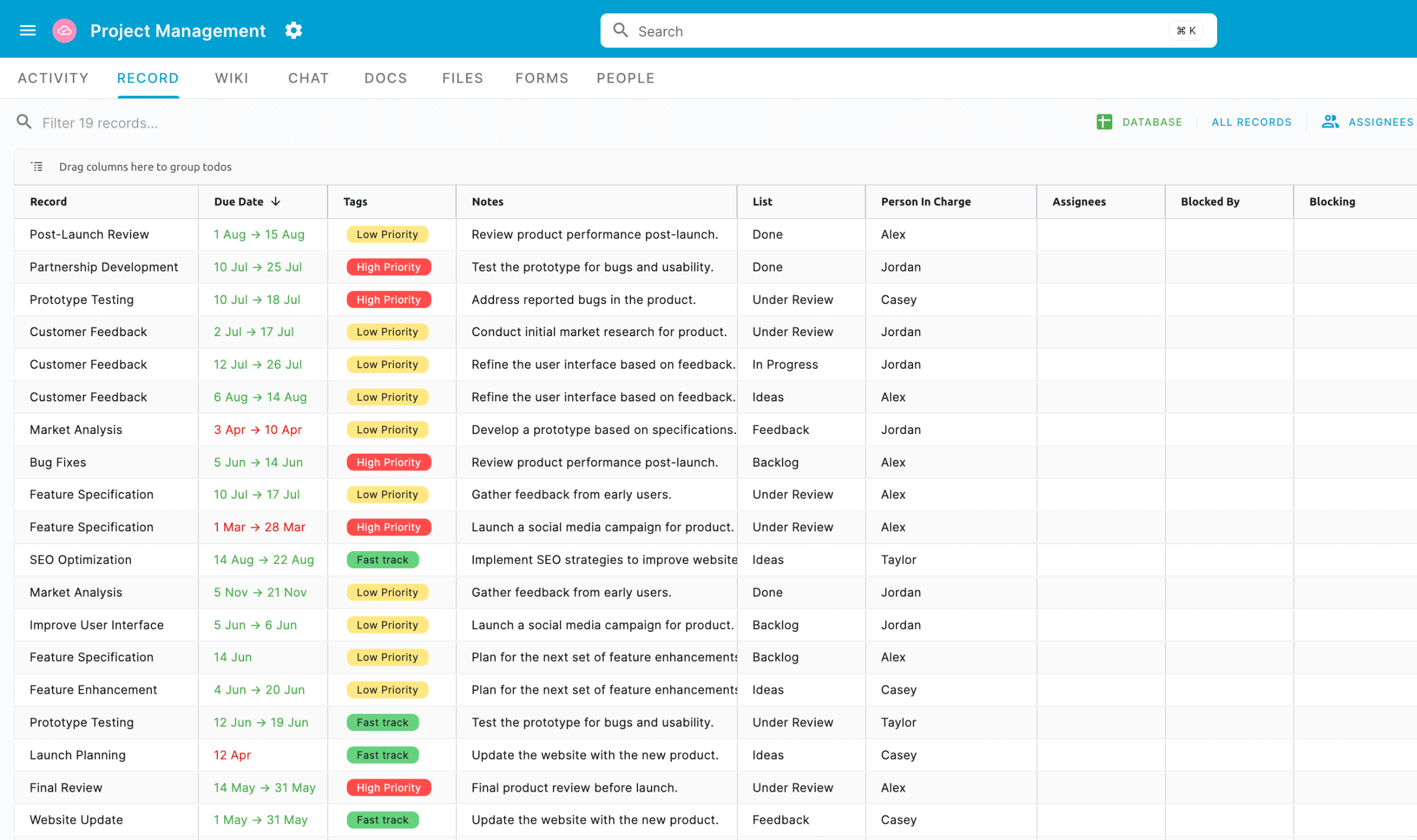 Blue Database Screenshot